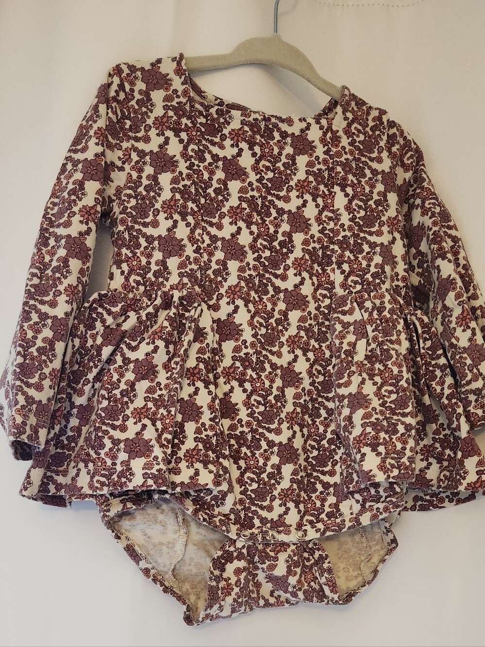 kate quinn Cream Baby Romper with Burgundy & Pink Floral Print